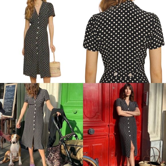 Rouje Marin Polka Dot Midi Dress Black White 12 Retro Feminine Parisian Chic - Picture 16 of 16